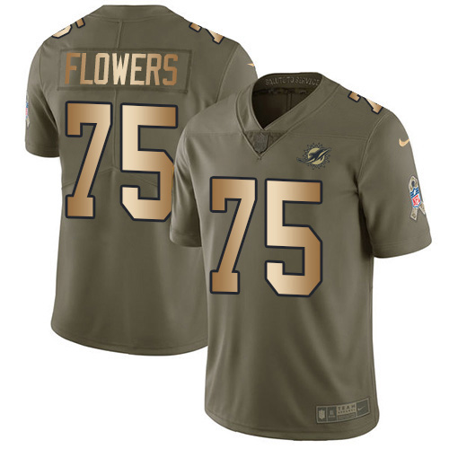 Miami Dolphins #75 Ereck Flowers Olive Gold Men Stitched NFL Limited 2017 Salute To Service Jersey->miami dolphins->NFL Jersey